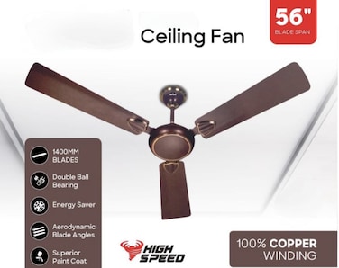 Vintax 56 Inch Ceiling Fan with 3 Aerodynamic Blades &ndash; Energy Saving, High Speed Airflow, Modern Silent Operation for Home &amp; Office