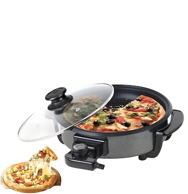 Electric Pizza Pan 42cm  – 1500W Non-Stick Multi-Purpose Cooker with Glass Lid, Cool-Touch Handles for Frying, Stewing, Roasting & Easy Cleaning