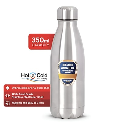 Stainless Steel Hot &amp; Cold Vacuum Flask 350ml &ndash; Double Wall Thermal Bottle   24 Hours Temperature Retention   Leak-Proof, Airtight &amp; Easy-Open Travel Mug for Office, Gym &amp; Outdoor Use