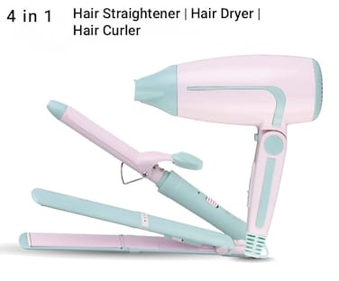 4 in 1 Professional Hair Styling Combo Set &ndash; Hair Straightener, Curler &amp; Hair Dryer with Ceramic Coating Plate   High Heat Hot Air Blower for Smooth, Shiny &amp; Frizz-Free Styling