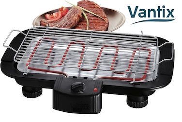 Vantix Smokeless Electric BBQ Grill with Adjustable Temperature Control, Removable Parts, Safety Switch, and Anti-Rust Stainless Steel Design for Home Cooking
