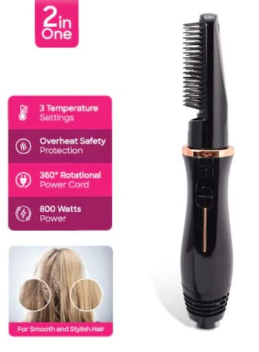 Hair Straightener & Smoother – 2-in-1 Dual Styling Tool with 3 Heat Settings, Detachable Comb, 800W Power & Overheat Protection for Sleek, Smooth Hair