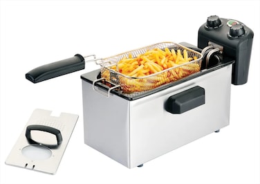 Vantix 3L Stainless Steel Deep Fryer with Viewing Window &ndash; Dual Temperature Control Knobs, Non-Stick Fry Basket &amp; Removable Oil Container for Easy Cleaning