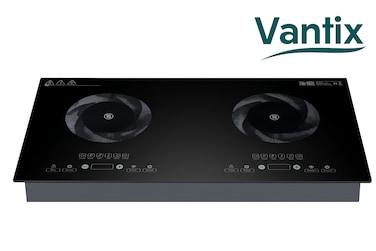 Vantix 2 in 1 Double Infrared Burner Cooker &amp; BBQ Maker &ndash; 2800W Electric Cooktop Hot Plate with 12 Power Levels, Digital Display &amp; Touch Controls
