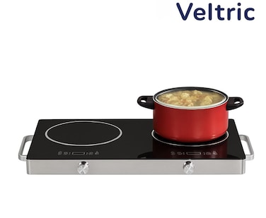 Veltric Double Infrared Cooker 3500W with Digital LED Display High Power Dual Burner Cooktop 4 Hour Timer Facility with Ceramic Heating Element, Touch &amp; Knob Control
