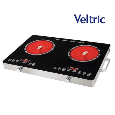 Double Burner Infrared Cooktop &ndash; Dual Burner Electric Cooker with Digital LED Display, Ceramic Heating Element, Touch &amp; Knob Controls, 4-Hour Timer, Portable Countertop Stove