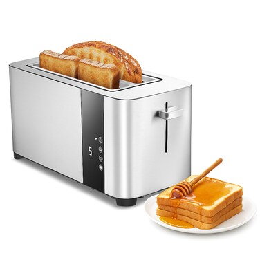 4 Slice Stainless Steel Toaster 1400W &ndash; Extra Wide Slots with Adjustable Browning Control, Defrost &amp; Reheat Functions for Bread, Bagels &amp; Breakfast Snacks