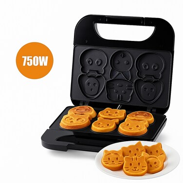 Cartoon Cookie Maker with 6 Slot Non Stick Easy for Home, Office, Parties, Birthdays for Kids and Children 750W Black