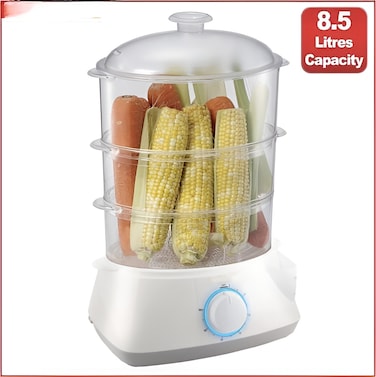 Electric Food Steamer & Dehydrator with 60-Minute Timer – 3-Tier Stackable Steam Baskets, 1.1L Water Tank, Built-in 24 Egg Holders, Aroma Infuser, and Advanced Safety Protection