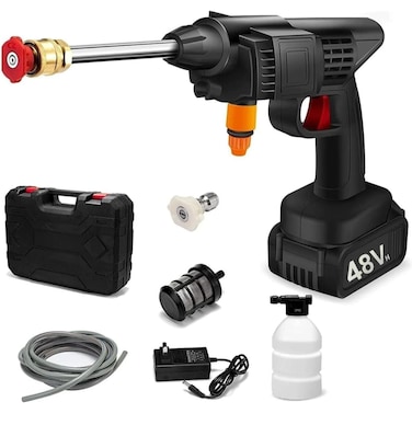 Nicsware Portable Cordless High-Pressure Car Washer &ndash; Rechargeable Lithium Battery Power Washer with Water Jet &amp; Foam Gun, Wireless Car Wash Machine for Home, Garden, Bike