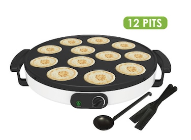 Havenix Electric Crepe Maker 12 Pit 40cm Non-Stick Hot Plate High-Temperature Fast Baking Machine for Mini Pancakes, Snacks & Breakfast Easy to Clean, with Scoop & Shovel Accessories