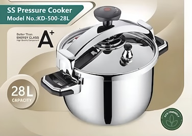 Havenix Authentic Stainless Steel Clip-On Pressure Cooker 28L &ndash; Durable &amp; Elegant Design, Gas Compatible, Dishwasher Safe, Large Handles  &ndash; Ideal for Rice, Beef, Mutton &amp; Soups
