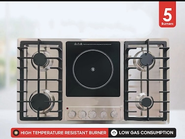 4 Burner Gas Hob with Infrared Ceramic Burner, Stainless Steel Built-In Cooktop, Auto Electric Ignition, High Temperature Resistant Micro Crystal Glass, Low Gas Consumption Blue Flame Cooker 1200W