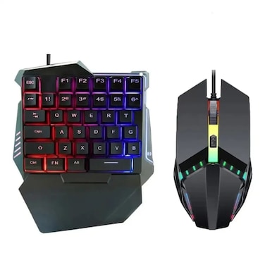 One Handed Gaming Keyboard with 35 Keys &amp; LED Backlight With Wired Gaming Mouse Combo with 5500 DPI &amp; Breathing Light Buttons, Ergonomic Design Vertical Feel Small Wired Mouse