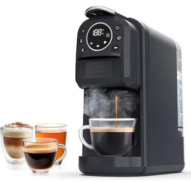 3 in 1 Multi Capsule Coffee Machine - With 700ML Detachable Water Tank   20 Bar Powerful Pressure with Touch Control Panel and Indicator Light   3 Optional Adaptors - Nespresso/Dolce Gusto