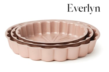 Everlyn 3 Piece Granite Cake Pan Set &ndash; Non-Stick Round Baking Tins, Elegant Beige Color, Heavy-Duty Carbon Steel, Oven Safe &amp; Dishwasher Safe, Ideal for Cakes, Pies &amp; Baking Lovers