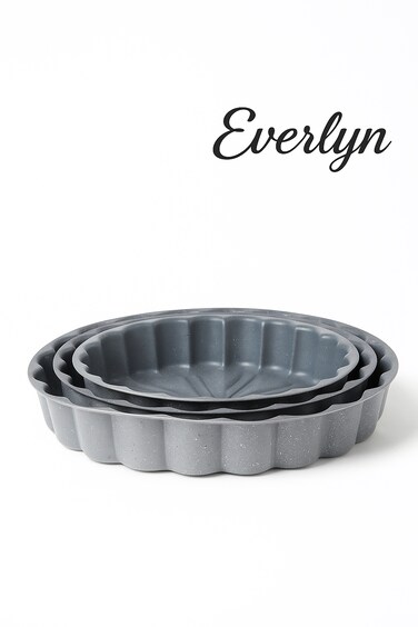Everlyn 3 Piece Granite Cake Pan Set – Non-Stick Round Baking Pans (24, 28, 32 cm), Elegant Grey Color, Heavy-Duty Carbon Steel, Oven & Dishwasher Safe, Ideal for Cakes, Pies & Baking Lovers