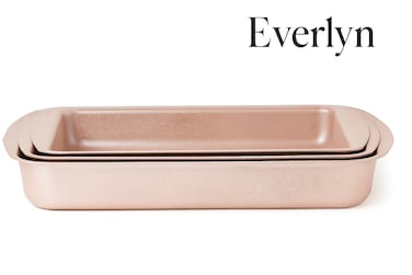 Everlyn 3 Piece Granite Square Baking Pan Set &ndash; Non-Stick Oven Tray Set Beige (32x22, 35x25, 38x28 cm), Heavy-Duty Carbon Steel, Non-Stick Coating, Oven &amp; Dishwasher Safe for Baking