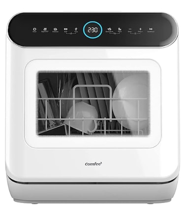 Mini Dishwasher Countertop Dishwasher 3 Place Settings 6 Programs, Freestanding, Touch Control, LED Display, Delay Start and Off-peak Wash Function - White