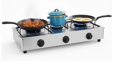 3 Burner Gas Hob Table Top &ndash; Manual Ignition Stainless Steel Gas Stove   Heavy-Duty LPG Cooktop for Home &amp; Outdoor Cooking