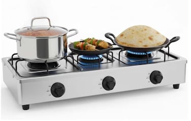 3 Burner Gas Hob Table Top &ndash; Manual Ignition Stainless Steel Gas Stove   Heavy-Duty LPG Cooktop for Home &amp; Outdoor Cooking