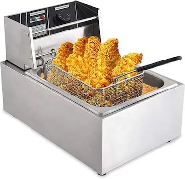 Electric Deep Fryer 6.5L 2500W Deep Fat Fryer with Frying Basket, Stainless Steel Countertop Fryer, Adjustable Temperature, Used in Restaurants, Fast Food Restaurants, French Fries Donuts