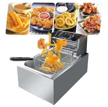 Electric Deep Fryer 6.5L 2500W Deep Fat Fryer with Frying Basket, Stainless Steel Countertop Fryer, Adjustable Temperature, Used in Restaurants, Fast Food Restaurants, French Fries Donuts