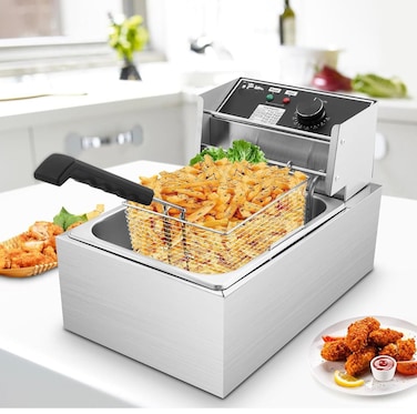 Electric Deep Fryer 4.5L 2000W with Frying Basket, Stainless Steel Countertop Fryer, Adjustable Temperature, Used in Restaurants, Fast Food Restaurants