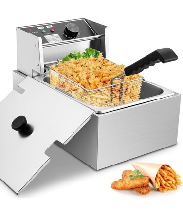 Electric Deep Fryer 4.5L 2000W &ndash; Stainless Steel Countertop Fryer with Basket &amp; Adjustable Temperature   Ideal for Restaurants &amp; Fast Food Kitchens