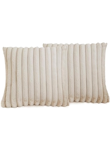 SanDejlba 2 Pcs Faux Fur Plush Throw Pillow Covers 18x18 Inch,Soft Fluffy Striped Decorative Pillow Covers Cushion Cases for Sofa, Couch,Bedroom,Living Room (beige, 18X18 Inch/45x45cm), SAN240228013