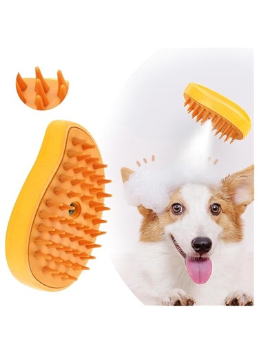 Steamy Cat Brush,3 in1 Cat Steam Brush,Self Cleaning Steam Cat Brush for massage, Pet Steam Brush for Cat,Multifunctional Cat Steamer Brush,Cat Grooming Brush for Removing Tangled Loosse Hair (Yellow)