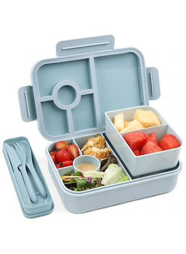 AXIYIBZI Bento Lunch Box 1300ML,Kids Lunch Box Bento Boxes with 4 Compartments Cutlery,Leak-Proof Lunchbox Snack Boxes for Kids Adult,Kids Lunch Box with Compartments for School Office (Blue)
