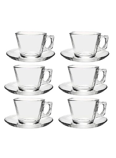 12-Piece Vela Cup Set 6 Cups &amp; 6 Saucers 195 ml Clear