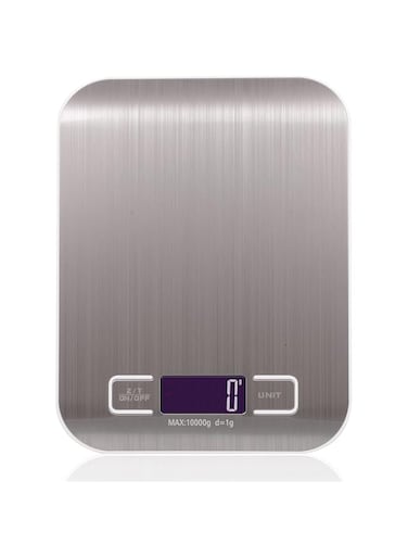 Khazna Electric Kitchen Scale Kitchen Scale Digital Food Scale 10Kg Measuring Range For Cooking Baking G Lb Oz Ml Kg Milk Ml Stainless Steel, Silver Range 10Kg