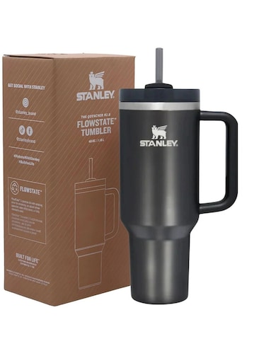 Quencher H2.0 FlowState Vacuum Insulated Tumbler &acirc;&euro;&ldquo; 40 oz Black Stainless Steel Travel Mug with Lid &amp; Straw   Double-Walled Leakproof Design Keeps Drinks Hot for 7 Hours &amp; Cold for 24 Hours   Durable, Portable &amp; Ideal for On-the-Go Hydration, Coffee, Water, Smoothies, Iced Tea
