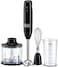 Hand Blender, 600W, 600ml Chopping Bowl, 500ml Beaker, Stainless Steel Blades, Dual Speed, 3-in-1 Functionality, Anti-Slip, Perfect for Blending, Chopping, Whisking, Black