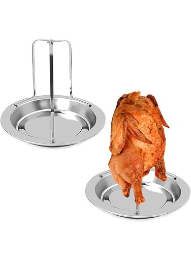 Coobbar Chicken Roaster Rack,2 Pack Stainless Steel Beer Can Chicken Holder Vertical Roaster Rack Chicken Roasting Rack Roasting Pan for Grill Oven BBQ