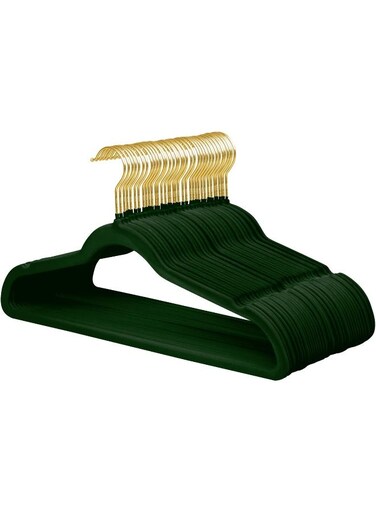 Velvet Suit Hangers With 360 Swivel Gold Hook, Non-Slip Felt Hangers, Ultra-Slim Space Saving Clothes Hangers, Sturdy Coat Hangers, 36 Pack (Green)