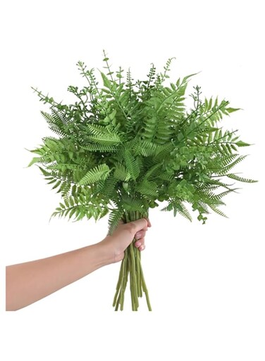 KASTWAVE 12 Pcs Mixed Eucalyptus Leaves Stems, Greenery Stems Faux Greenery Branches with 5 Kinds of Greenery Leaves for Wedding Bouquet Table Centerpieces Green