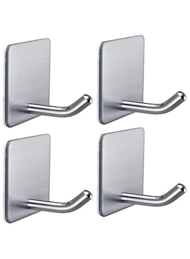 Fotosnow Adhesive Towel Hooks Holder Heavy Duty Wall Hooks Stainless Steel Waterproof Shower Stick on Hooks for Hanging Coat, Hat,Towel Robe Hook Rack Wall Mount- Bathroom and Bedroom 4-Packs