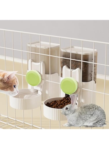 Fohome Hanging Automatic Food Water Dispenser, Gravity Auto Feeder Waterer Set, Bunny Water Dispenser, Cage Cat Food Bowl Dog Feeding Station for Rabbit Ferret Kitty Puppy