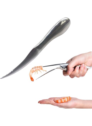 Shrimp Deveiner Tool, Multifunctional Shrimp Peeler and Cleaner Set, Easy Deveining Knife for Kitchen, Seafood Preparation, and Cooking, Stainless Steel (Silver, 2-Piece)