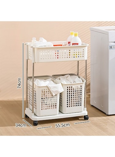2-Tier 3 Rolling Laundry Basket Cart With 4X Wheels