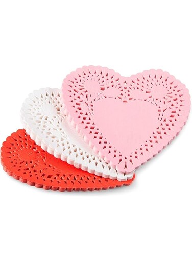 Happium Valentine Heart Doilies 6 Inch Heart Shaped Paper Doilies with 3 Colours, Red, Pink and White 100pcs