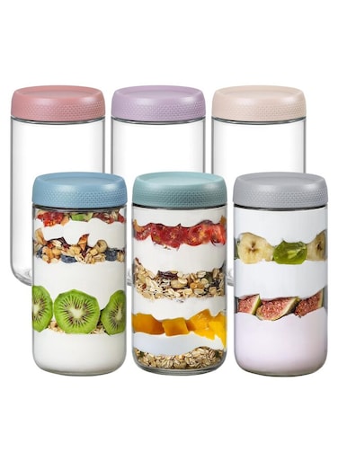 Overnight Oats Containers with Lids, Glass jars with Airtight Lids, Wide mouth Mason Salad jars, Glass Food Storage Containers for Snacks Yogurt Spice Sugar 24OZ