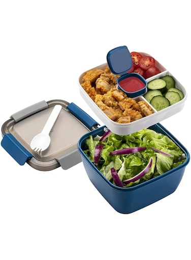 X spring Bento Lunch Box, 52-Oz Salad Bowls with 3 Compartments, Portable Salad Dressings Container for Salad Toppings Snacks, Men Women Salad Lunch Container to Go for Work, Picnic, Travel