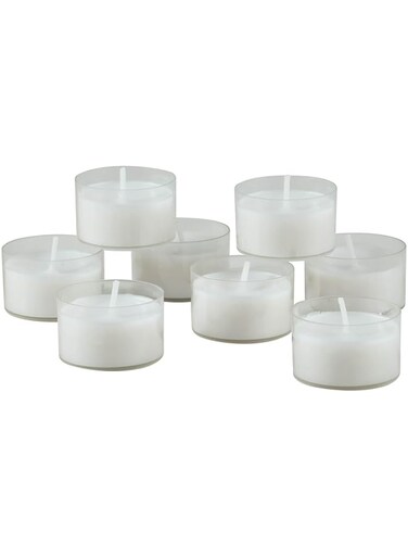 Stonebriar 48 Count White Unscented Smokeless Long Burning Clear Cup Tea Light Candles with 6 to 7 Hour Burn Time