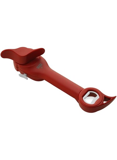 Kuhn Rikon Auto Safety Master Opener for Cans, Bottles and Jars, 9 x 2.75 inches, Red