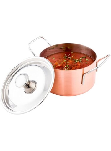 Restaurantware Casserole Pot with Lid - Copper Plated Stainless Steel 6.4" x 4.6" 1ct Box Met Lux