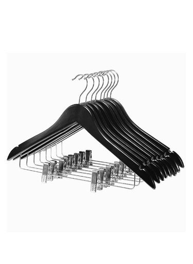 HOUSE DAY Wooden Hangers 12 Pack Hangers with Clips Wood Hangers Wooden Clothes Hanger Natural Smooth Finish Wooden Hanger Premium Wooden Hangers for Clothes Suit, Black